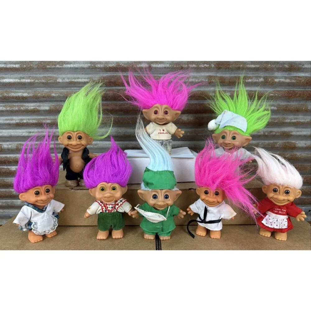 Lot Of 8 Troll Dolls Various Size Figures Colorful Hair/Outfits Surgeon! VTG 90s